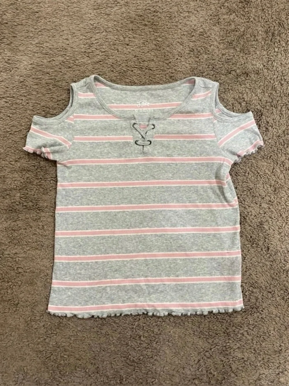Girls Justice Stripe Shirt size 10/12 pink/grey